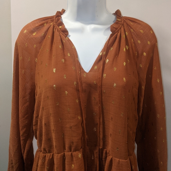 Autumn, Chiffon, V-neck, Bell,Ball Sleeves, 3tier Blu Pepper,SZ Small - Picture 3 of 9